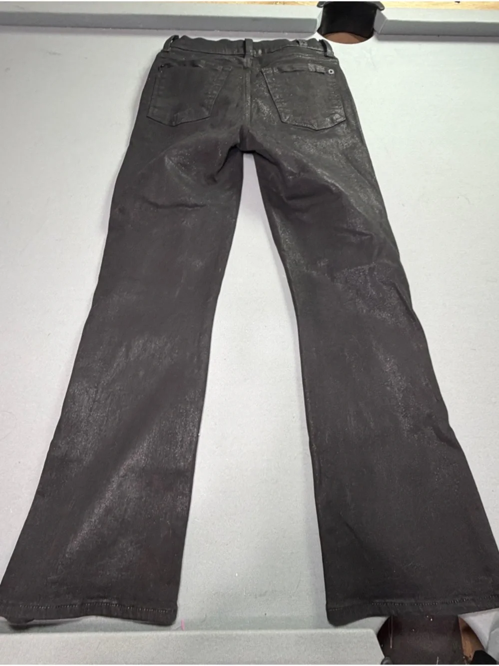 7 For All Mankind Black coated wax flare boot cut Jeans 25 inch waist size 0-2 - Picture 11 of 11